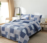 3-Piece Quilt Set King Size Blue White Plaid Quilt Patchwork Bedding Reversible Quilt Bedspread Plaid Lightweight Coverlet Bed Set Star Print Pattern Navy Plaid Quilt for All Season
