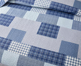 3-Piece Quilt Set King Size Blue White Plaid Quilt Patchwork Bedding Reversible Quilt Bedspread Plaid Lightweight Coverlet Bed Set Star Print Pattern Navy Plaid Quilt for All Season