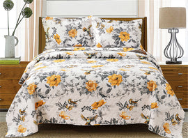 Jessy Home 3-Piece Quilt Coverlet Bedding Set Full/Queen Size Bedspread Floral Pattern 3 Piece(1 Quilt + 2 Pillow Shams)
