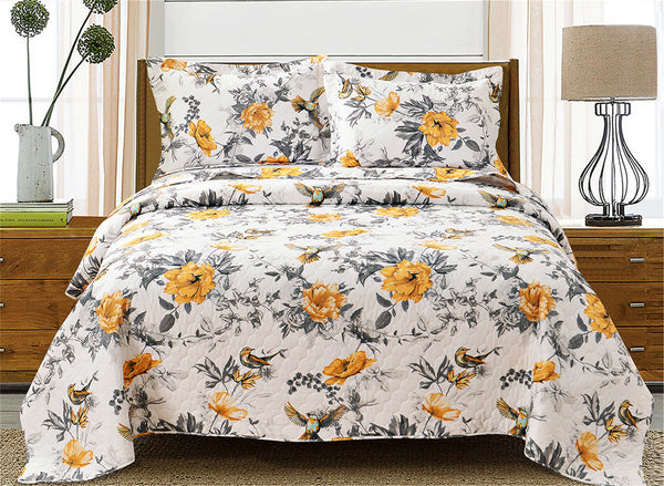 Jessy Home 3-Piece Quilt Coverlet Bedding Set Full/Queen Size Bedspread Floral Pattern 3 Piece(1 Quilt + 2 Pillow Shams)