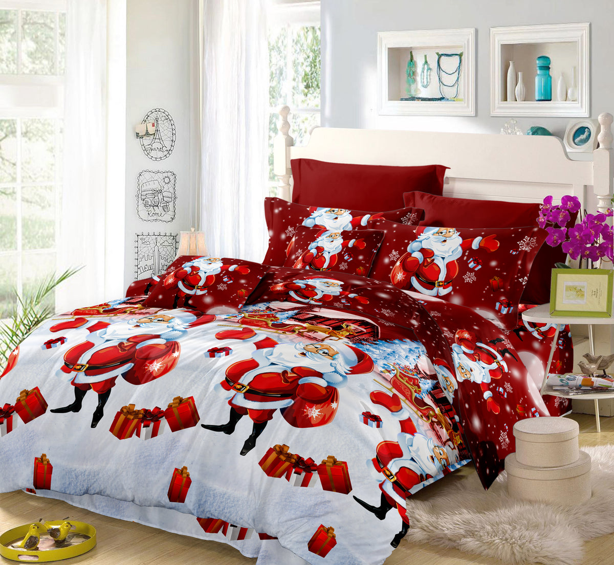 Jessy Home Christmas Bedding 4 Piece Duvet Cover Santa Claus Bedding S