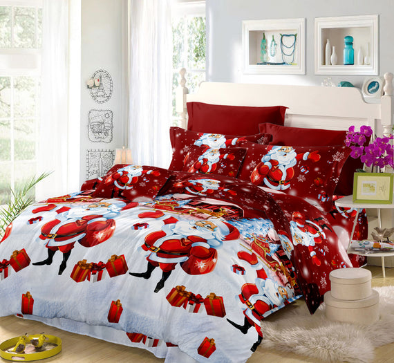 Jessy Home Christmas Bedding 4 Piece Duvet Cover Santa Claus Bedding Set Cute Quilt Cover for Girls/Boys Gift（NO Comforter）